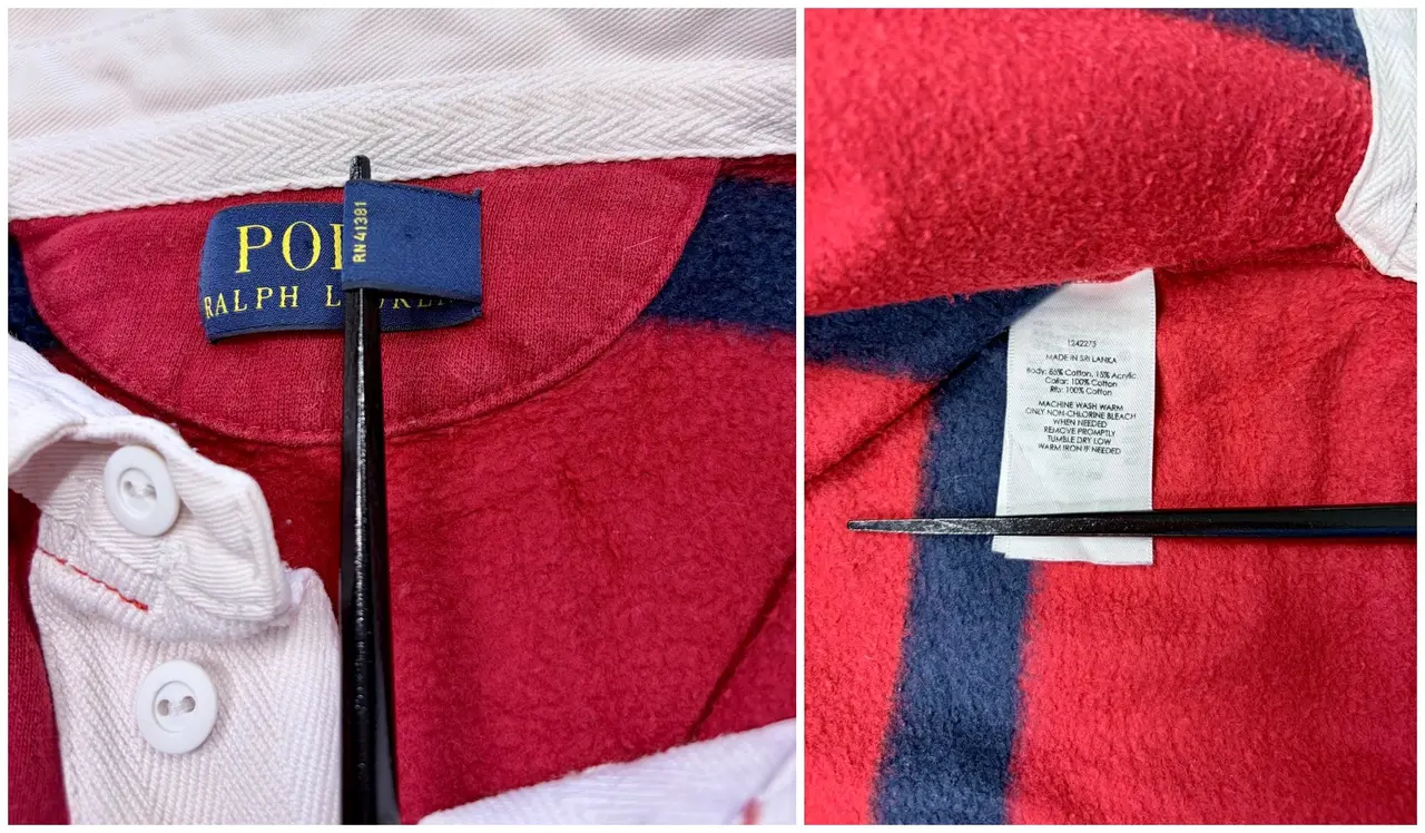 Polo Ralph Lauren Red Navy Striped Rugby Shirt XL Vintage Style – photo 8