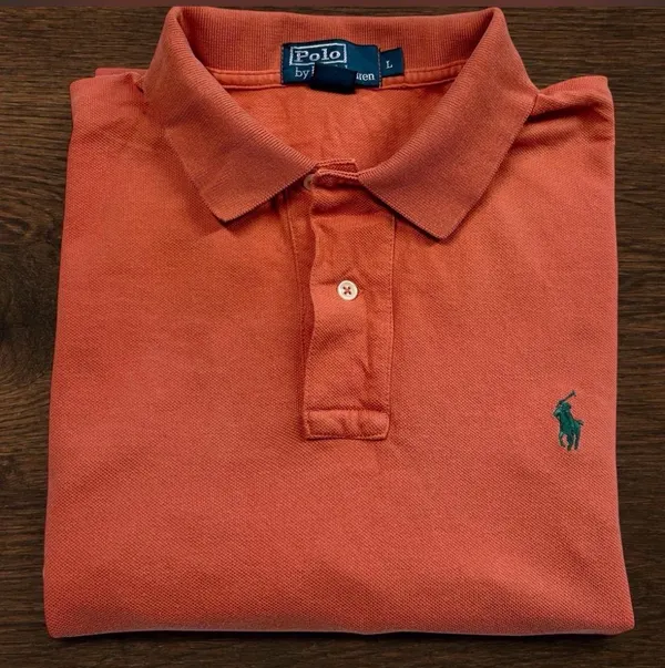 Vintage Polo Ralph Lauren Orange Green Pony Polo Shirt L