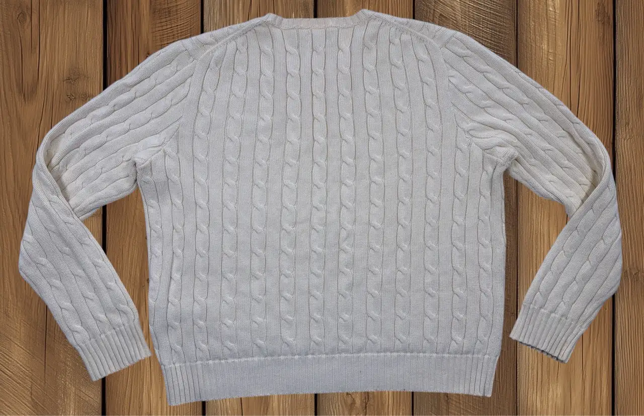 Polo Ralph Lauren Men's XL Cream Cable-Knit Cotton Jumper – photo 4