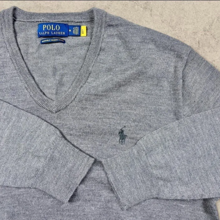 Polo Ralph Lauren 100% Washable Merino Wool Grey V-Neck Jumper — photo 2