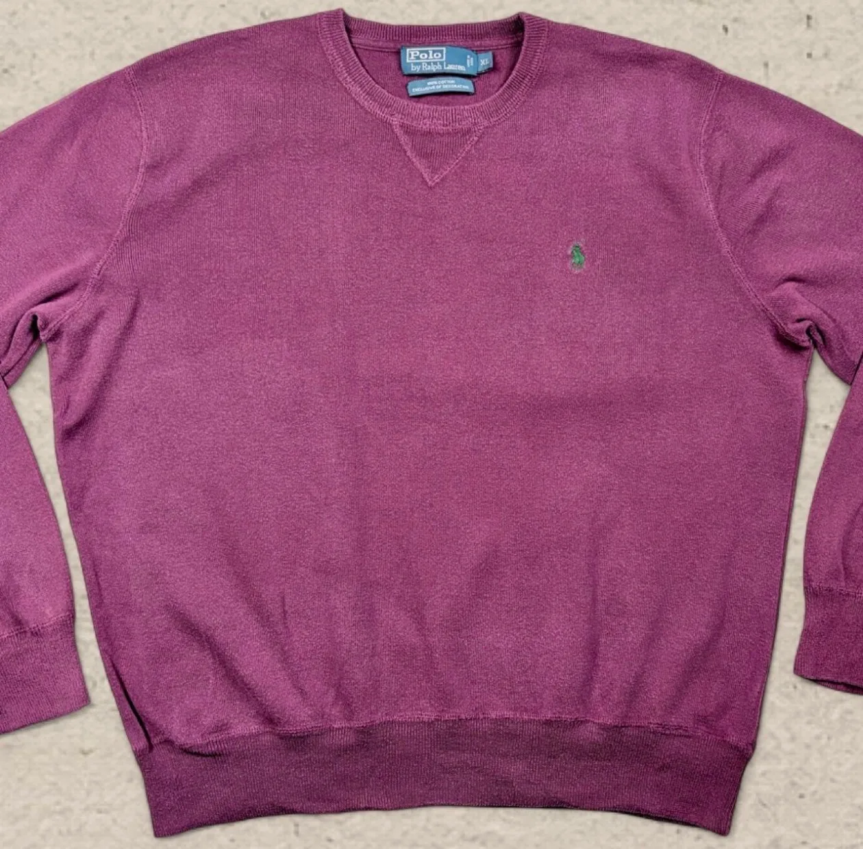 Vintage Polo Ralph Lauren XL Plum Cotton Crewneck Jumper Green Pony — photo 2