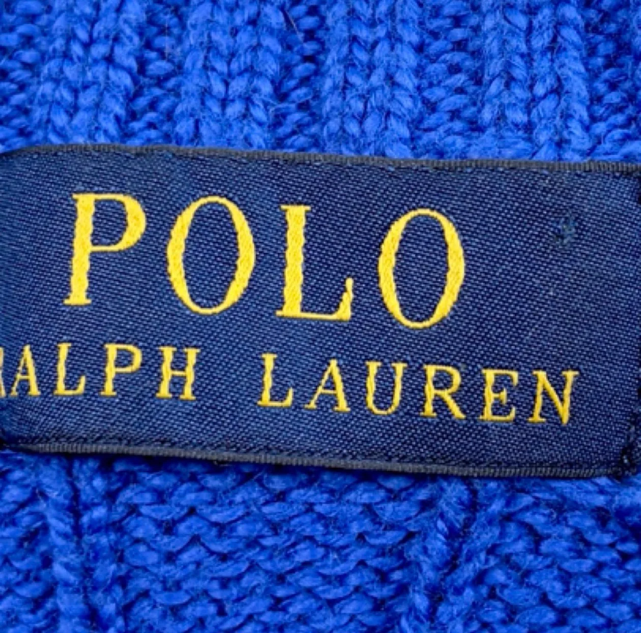 Polo Ralph Lauren Cable Knit Jumper Blue Cotton Sweater L Lime Pony — photo 5