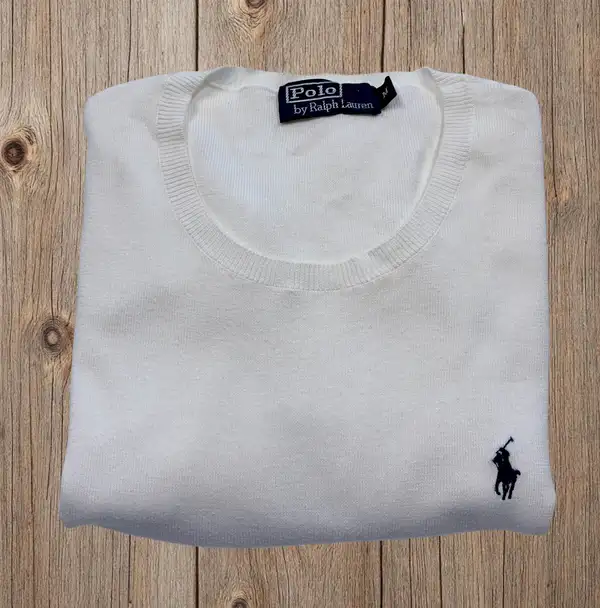 olo Ralph Lauren White Pima Cotton Crewneck Knit Jumper Men's M