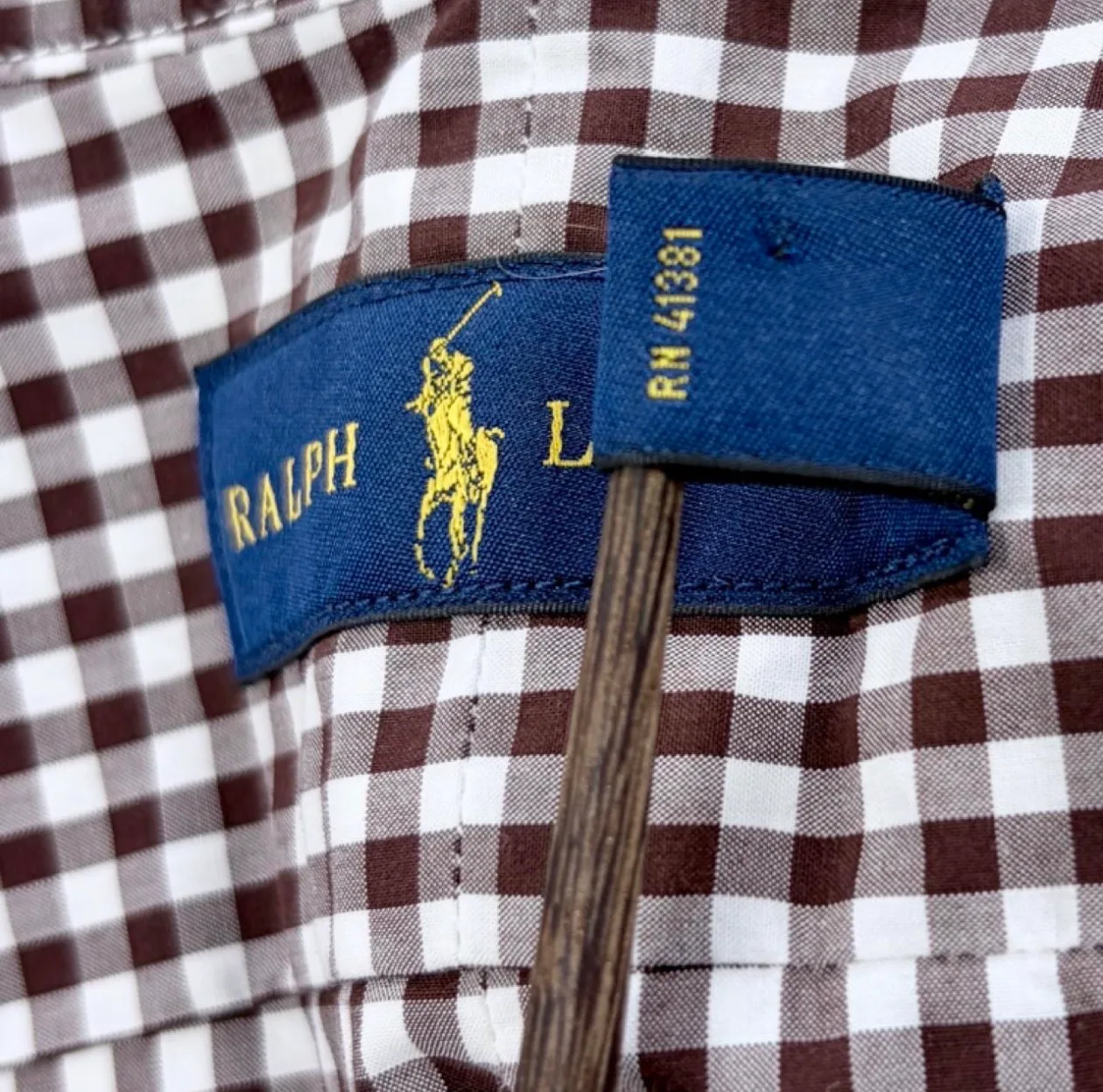 Ralph Lauren Men’s XL Brown Gingham Check Shirt Blue Pony — photo 6