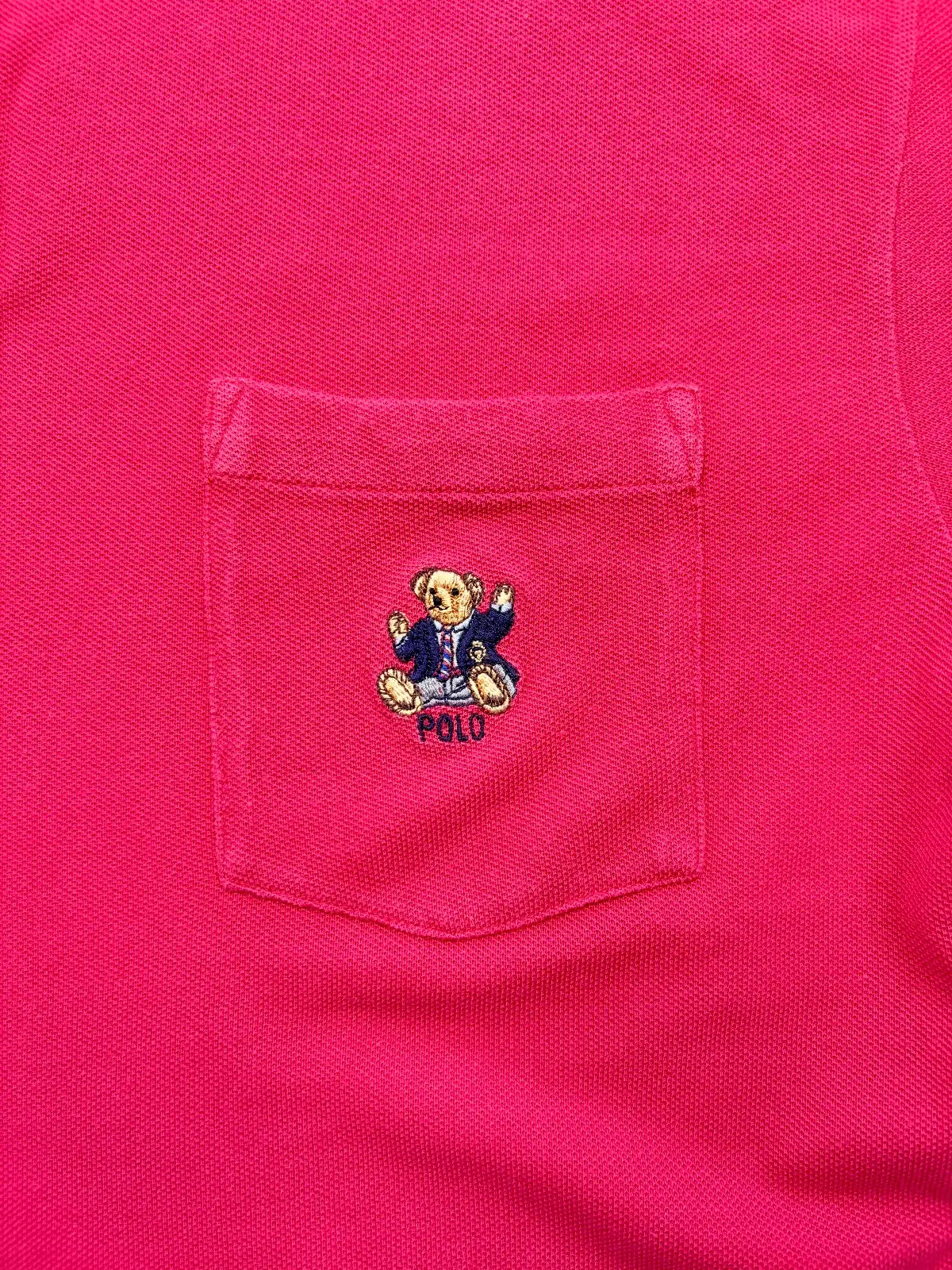 Vintage 90s Polo Ralph Lauren Polo Bear Pocket Polo Shirt Red Made in USA M – photo 6