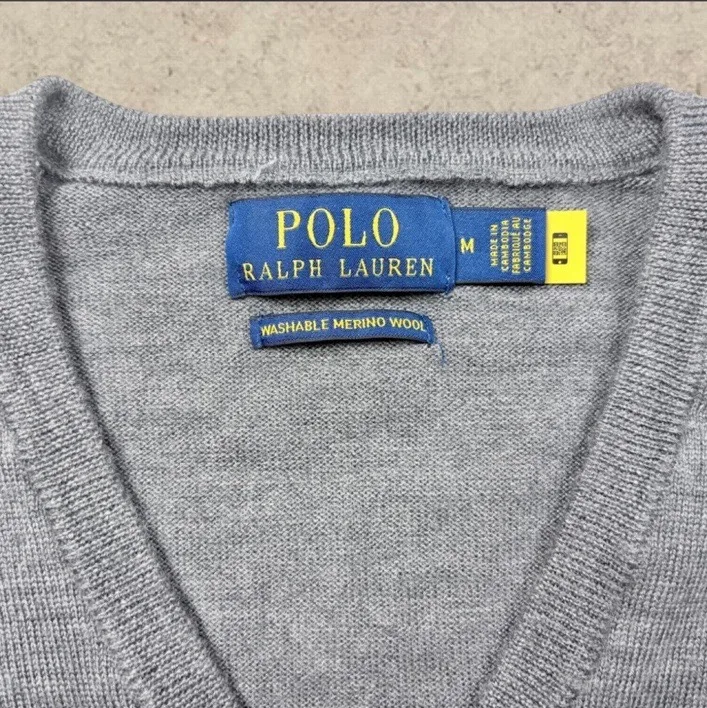 Polo Ralph Lauren 100% Washable Merino Wool Grey V-Neck Jumper — photo 6