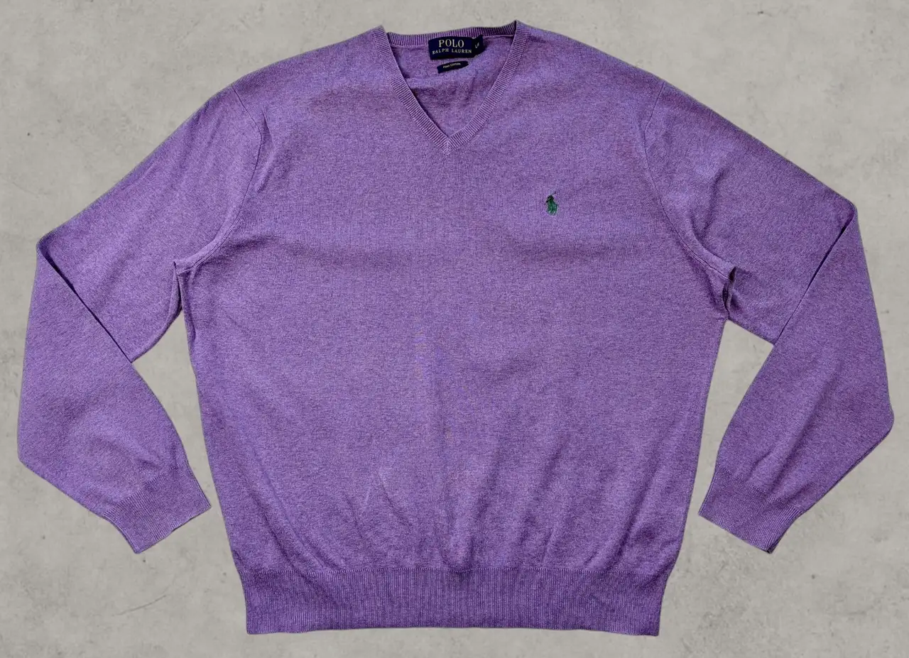 Polo Ralph Lauren Purple Pima Cotton V Neck Jumper L – photo 3