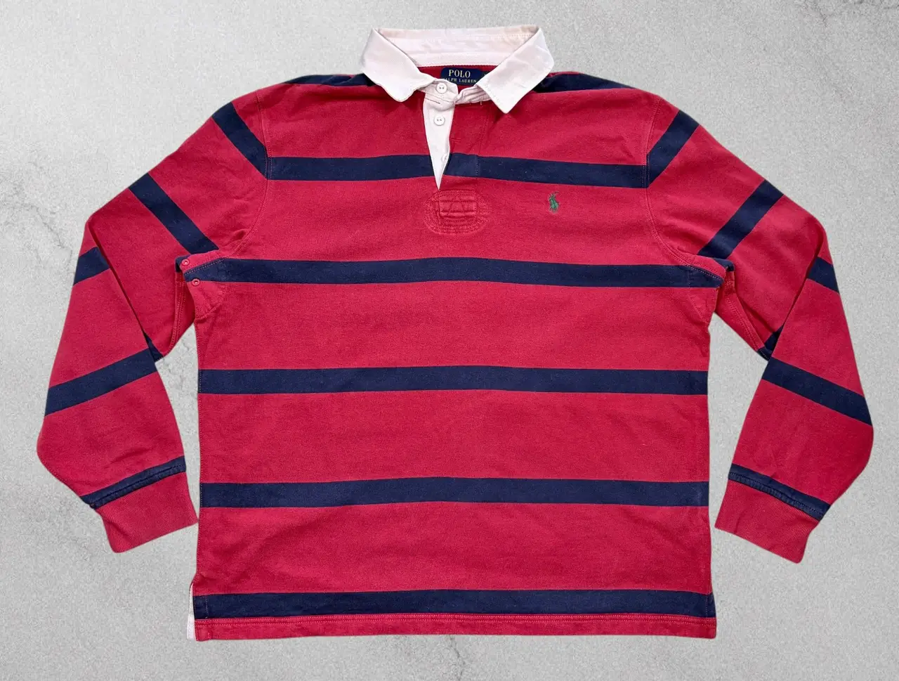 Polo Ralph Lauren Red Navy Striped Rugby Shirt XL Vintage Style – photo 4