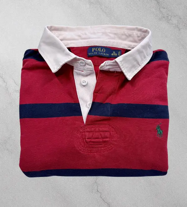 Polo Ralph Lauren Red Navy Striped Rugby Shirt XL Vintage Style
