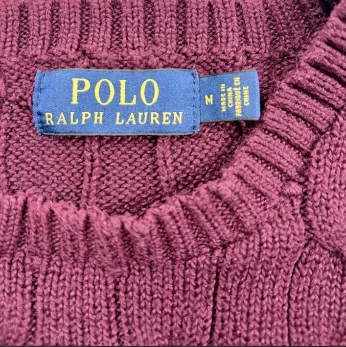 Polo Ralph Lauren 100% Cotton Cable Knit Jumper – Burgundy/Plum – Blue Pony — photo 7