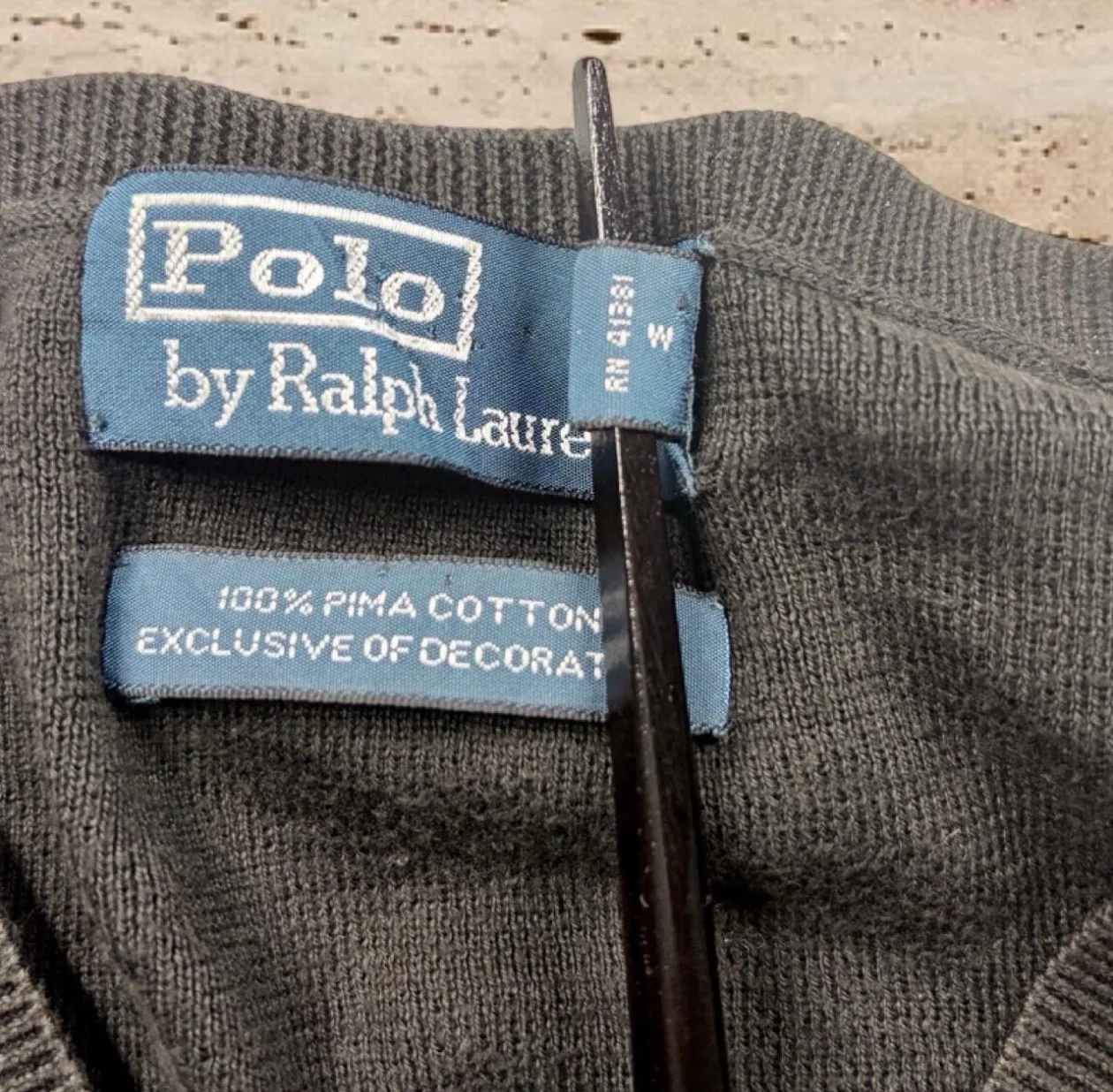 Polo Ralph Lauren Pima Cotton V-Neck Jumper Black Purple Pony L — photo 7