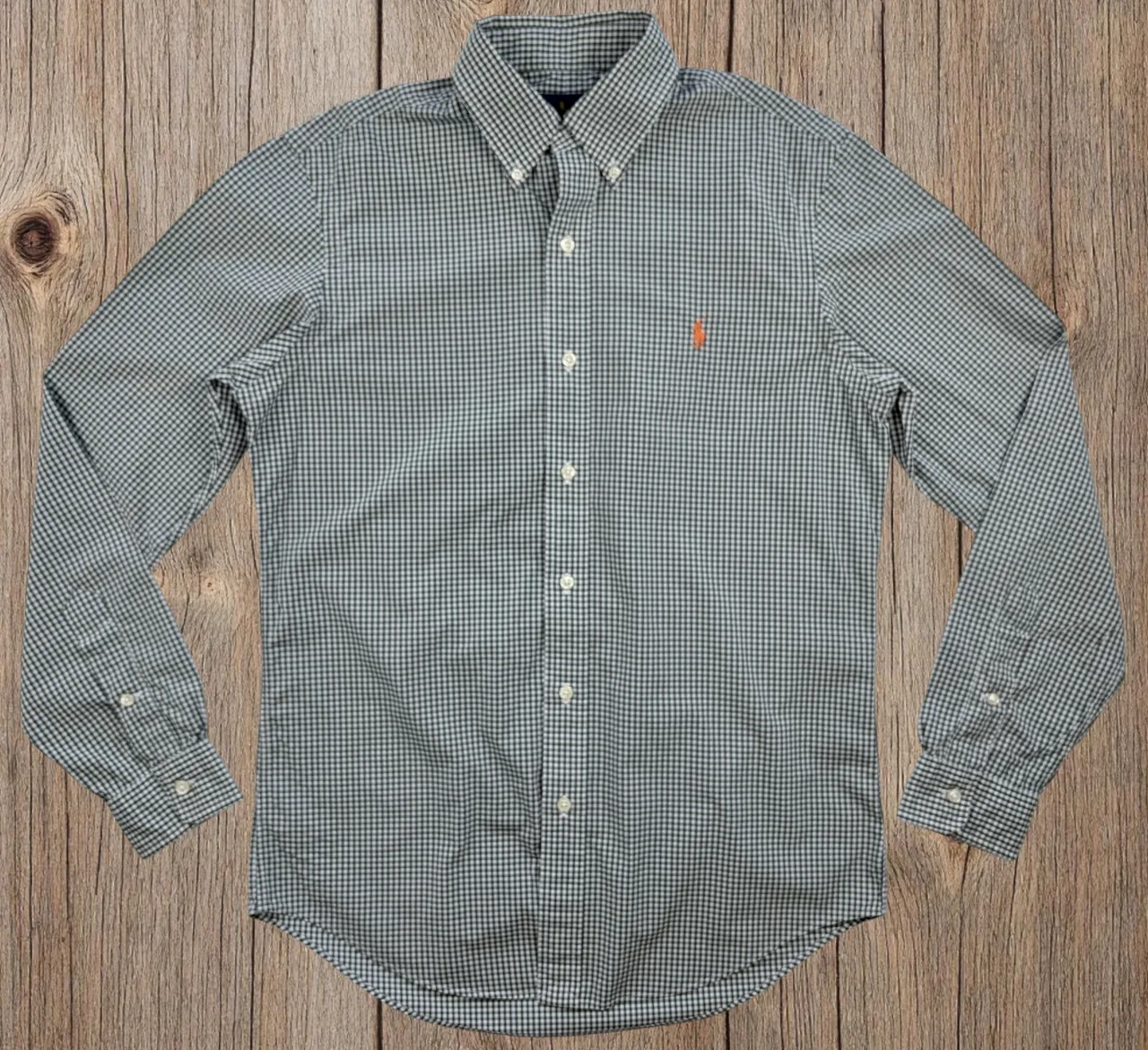 Ralph Lauren Green Gingham Shirt S Orange Pony — photo 3