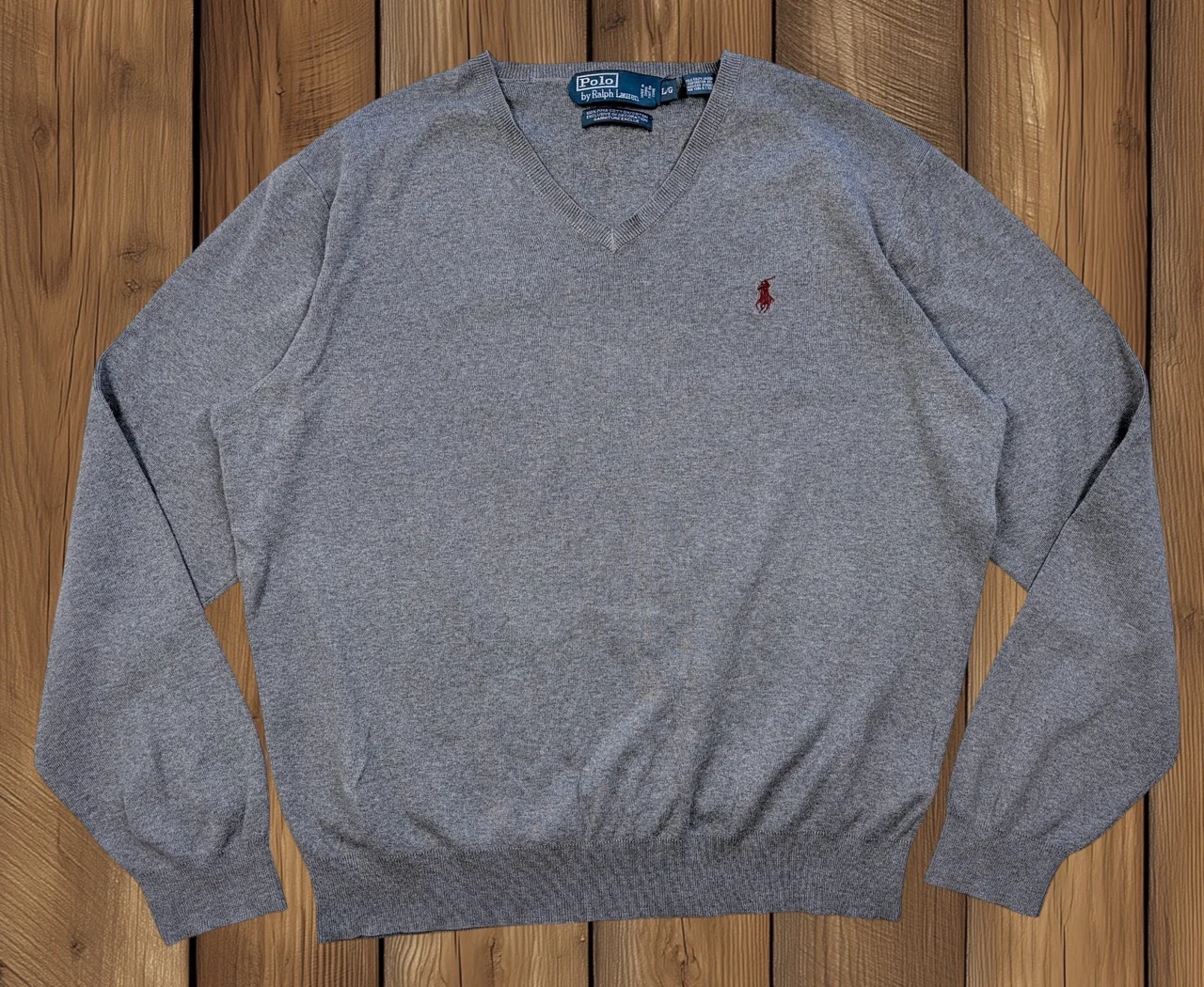 Polo Ralph Lauren Grey Pima Cotton V Neck L Burgundy Pony – photo 4