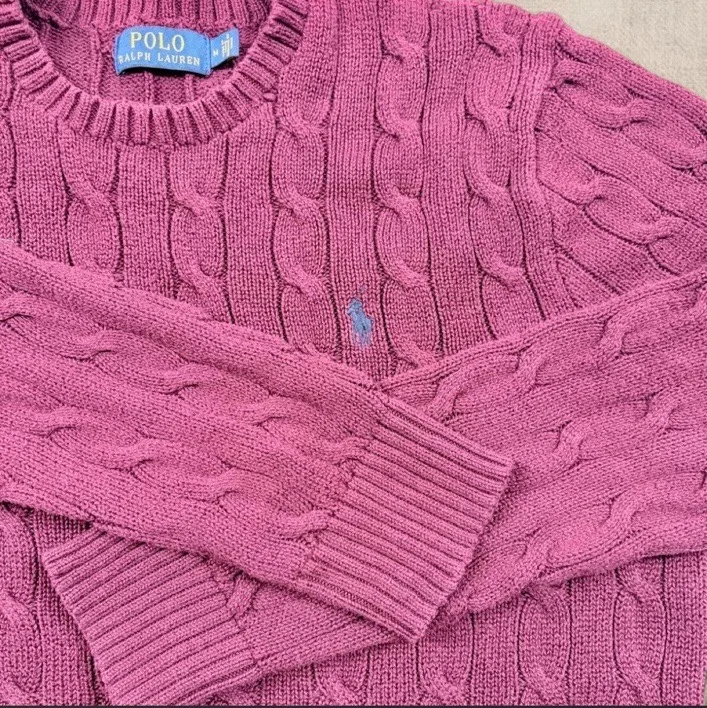 Polo Ralph Lauren 100% Cotton Cable Knit Jumper – Burgundy/Plum – Blue Pony — photo 2