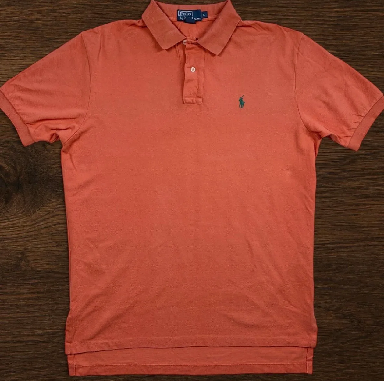 Vintage Polo Ralph Lauren Orange Green Pony Polo Shirt L — photo 3