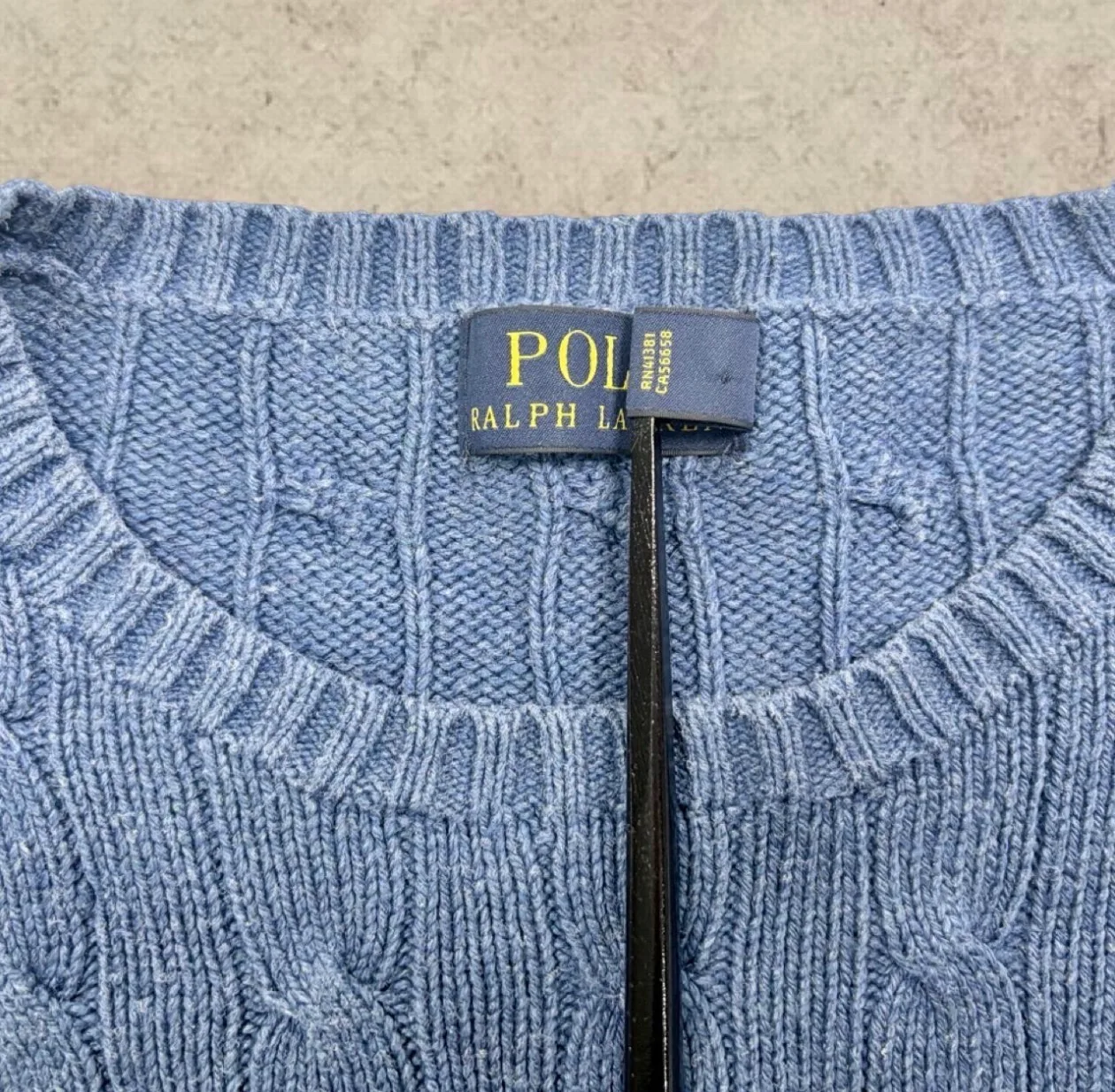 Vintage Polo Ralph Lauren 100% Silk Cable Knit Jumper Blue Red Pony L — photo 6