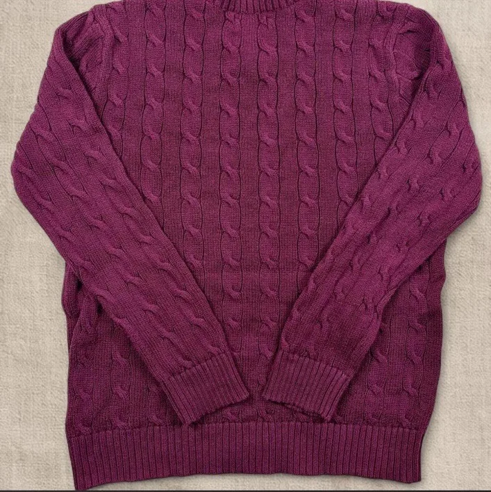 Polo Ralph Lauren 100% Cotton Cable Knit Jumper – Burgundy/Plum – Blue Pony — photo 5