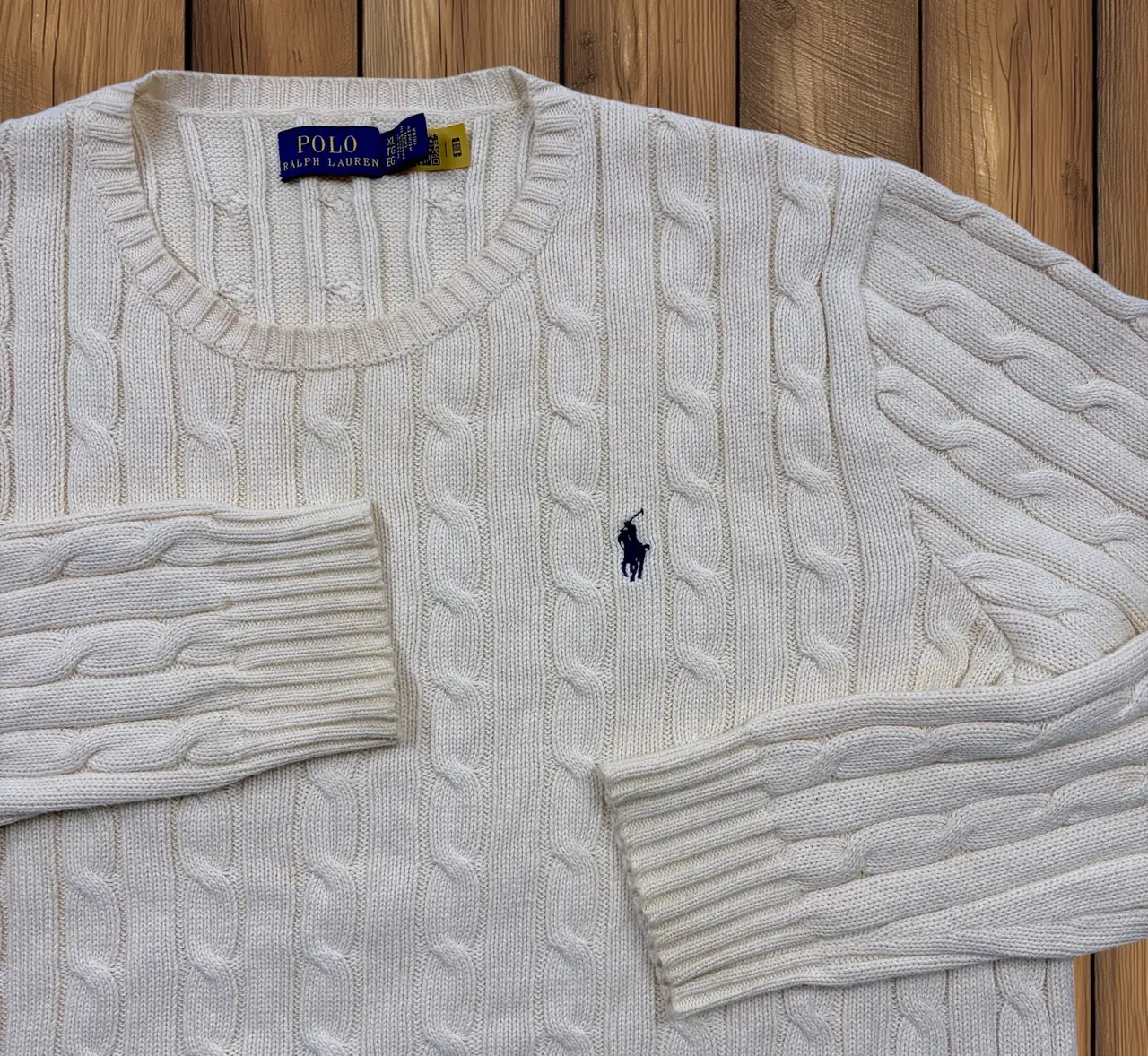 Polo Ralph Lauren Men's XL Cream Cable-Knit Cotton Jumper – photo 2