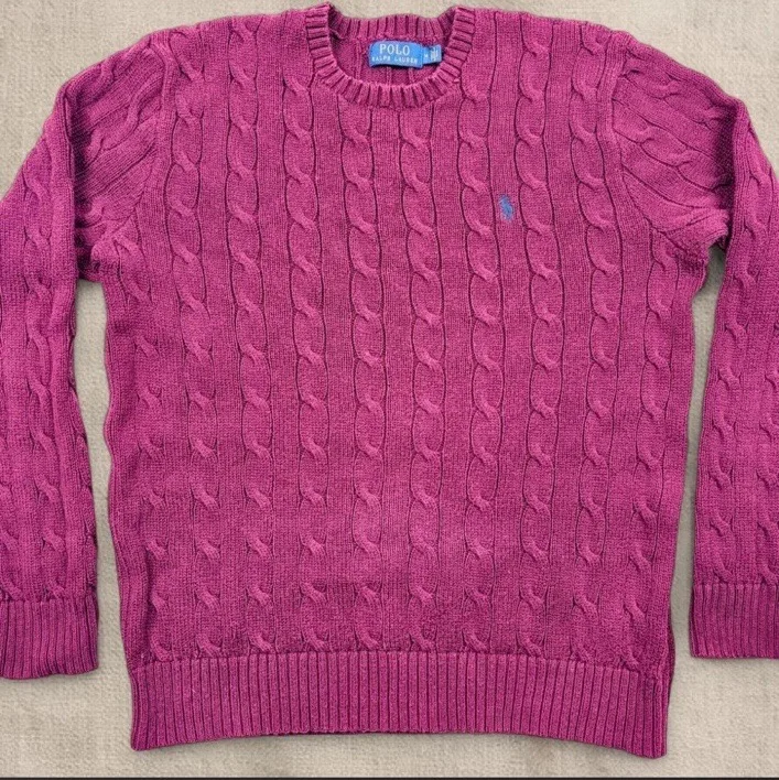 Polo Ralph Lauren 100% Cotton Cable Knit Jumper – Burgundy/Plum – Blue Pony — photo 3