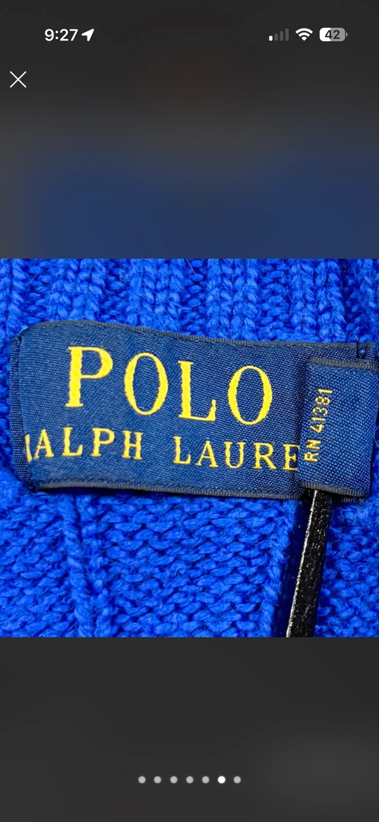 Polo Ralph Lauren Cable Knit Jumper Blue Cotton Sweater L Lime Pony — photo 6