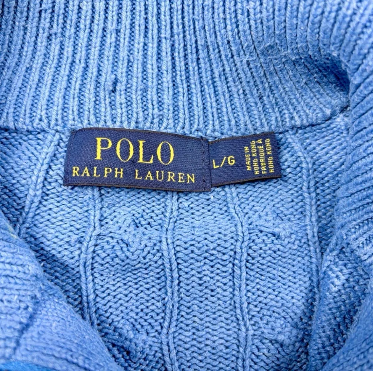 Vintage Polo Ralph Lauren 100% Silk Cable Knit Quarter Zip Blue L — photo 7