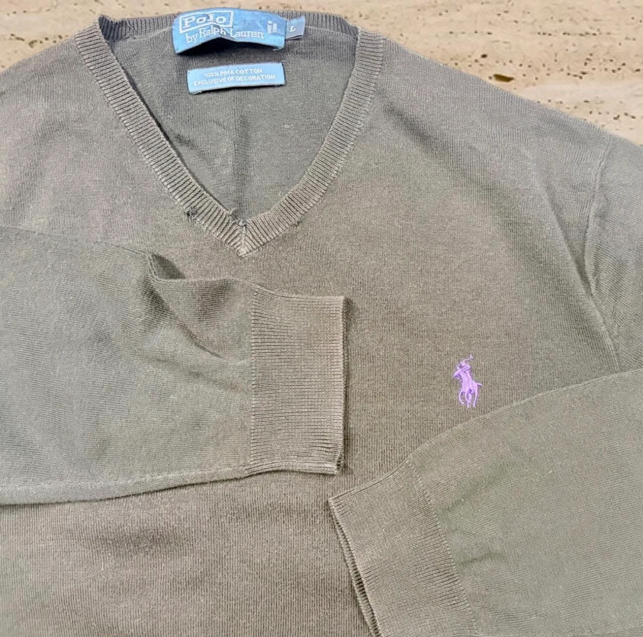 Polo Ralph Lauren Pima Cotton V-Neck Jumper Black Purple Pony L — photo 2
