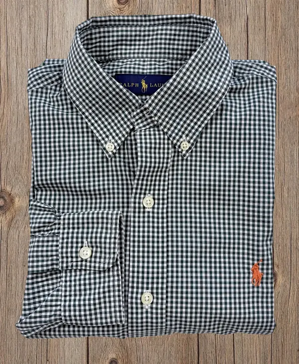 Ralph Lauren Green Gingham Shirt S Orange Pony