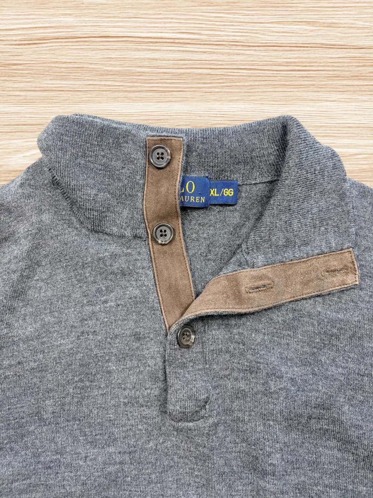 Polo Ralph Lauren 100% Merino Wool Grey Button Neck Jumper XL – photo 2