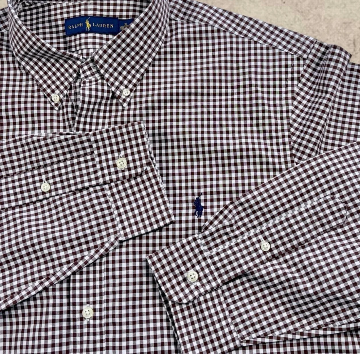 Ralph Lauren Men’s XL Brown Gingham Check Shirt Blue Pony — photo 2