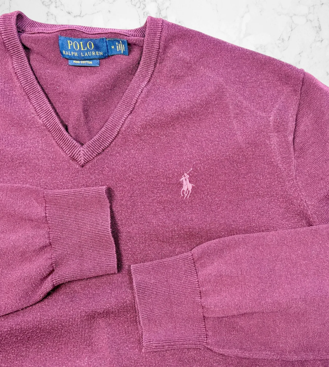 Polo Ralph Lauren Pima Cotton V-Neck Jumper M Burgundy – photo 3