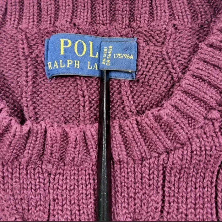 Polo Ralph Lauren 100% Cotton Cable Knit Jumper – Burgundy/Plum – Blue Pony — photo 6