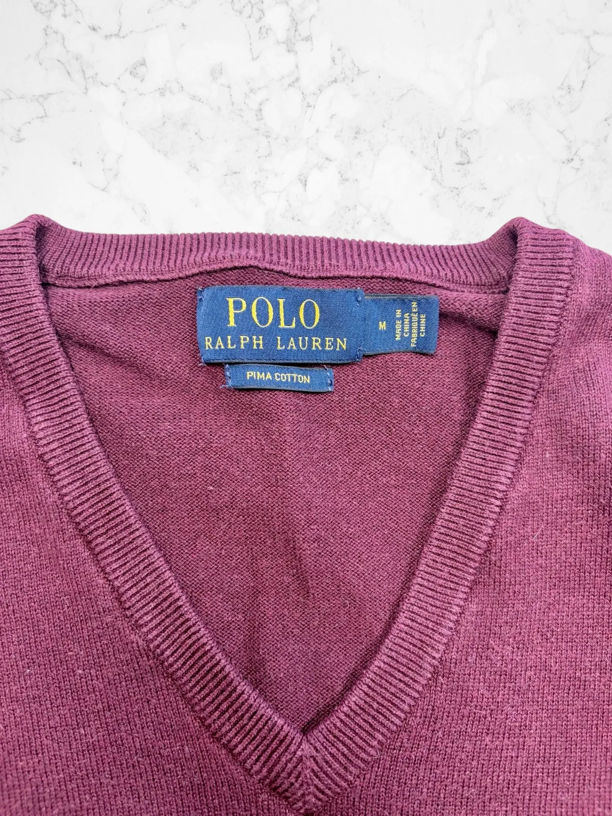 Polo Ralph Lauren Pima Cotton V-Neck Jumper M Burgundy – photo 2