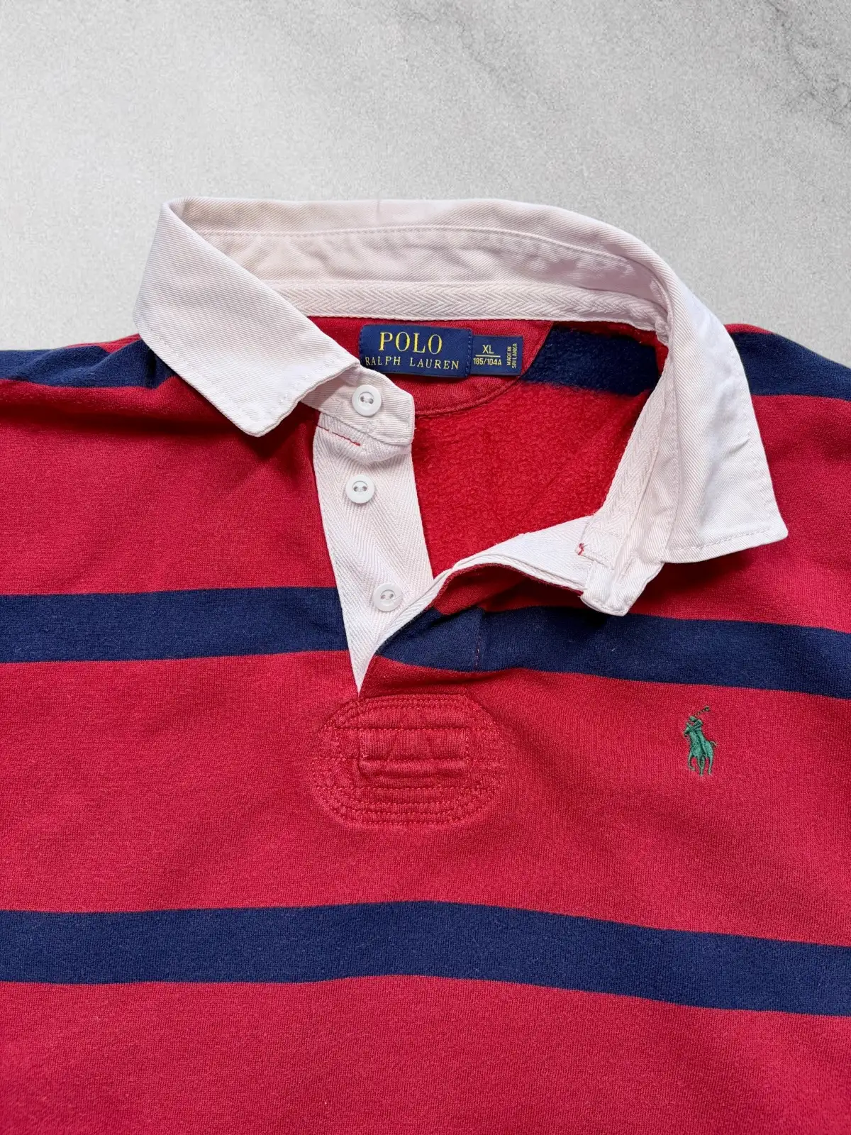 Polo Ralph Lauren Red Navy Striped Rugby Shirt XL Vintage Style – photo 2