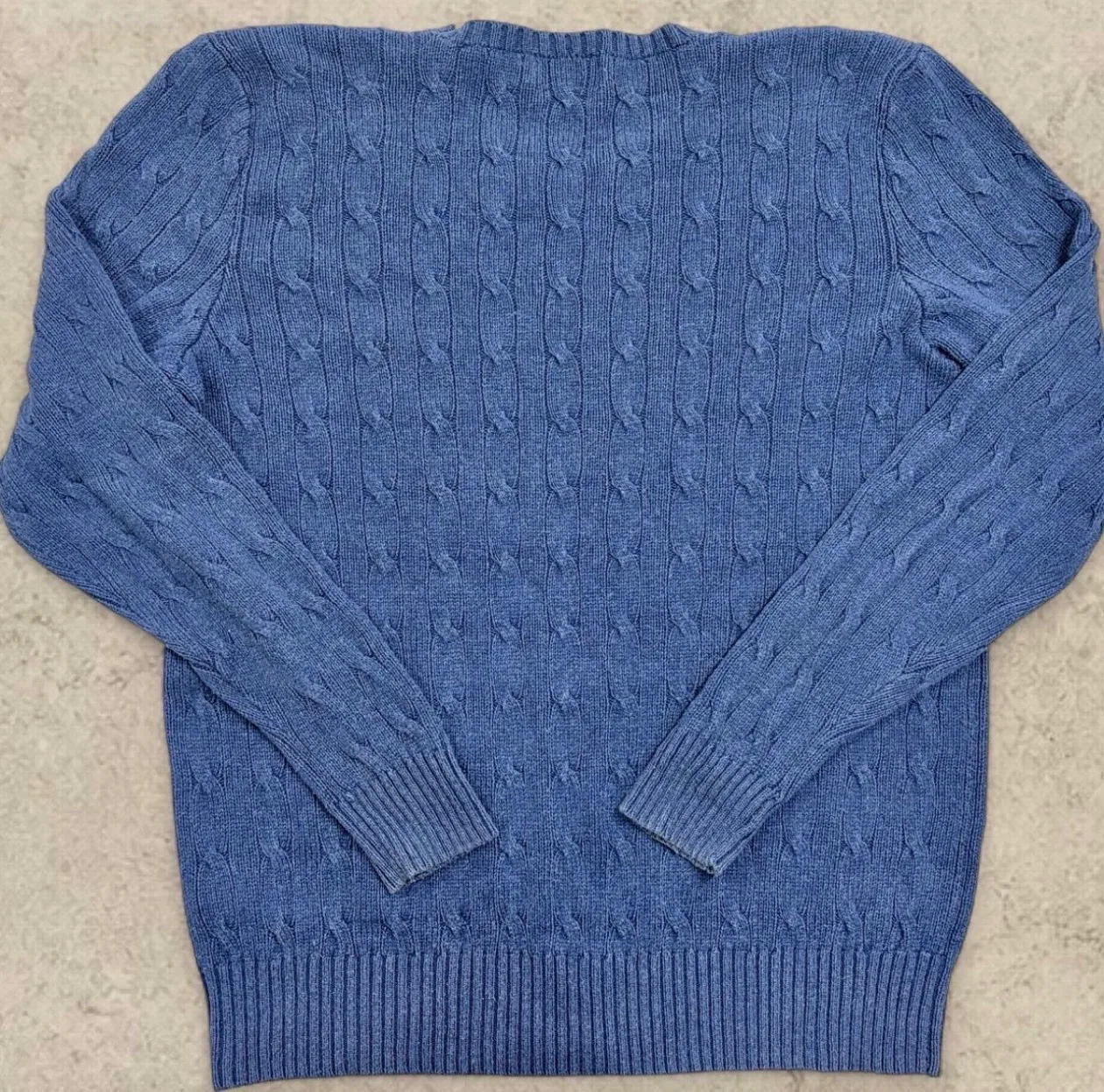 Vintage Polo Ralph Lauren 100% Silk Cable Knit Jumper Blue Red Pony L — photo 5