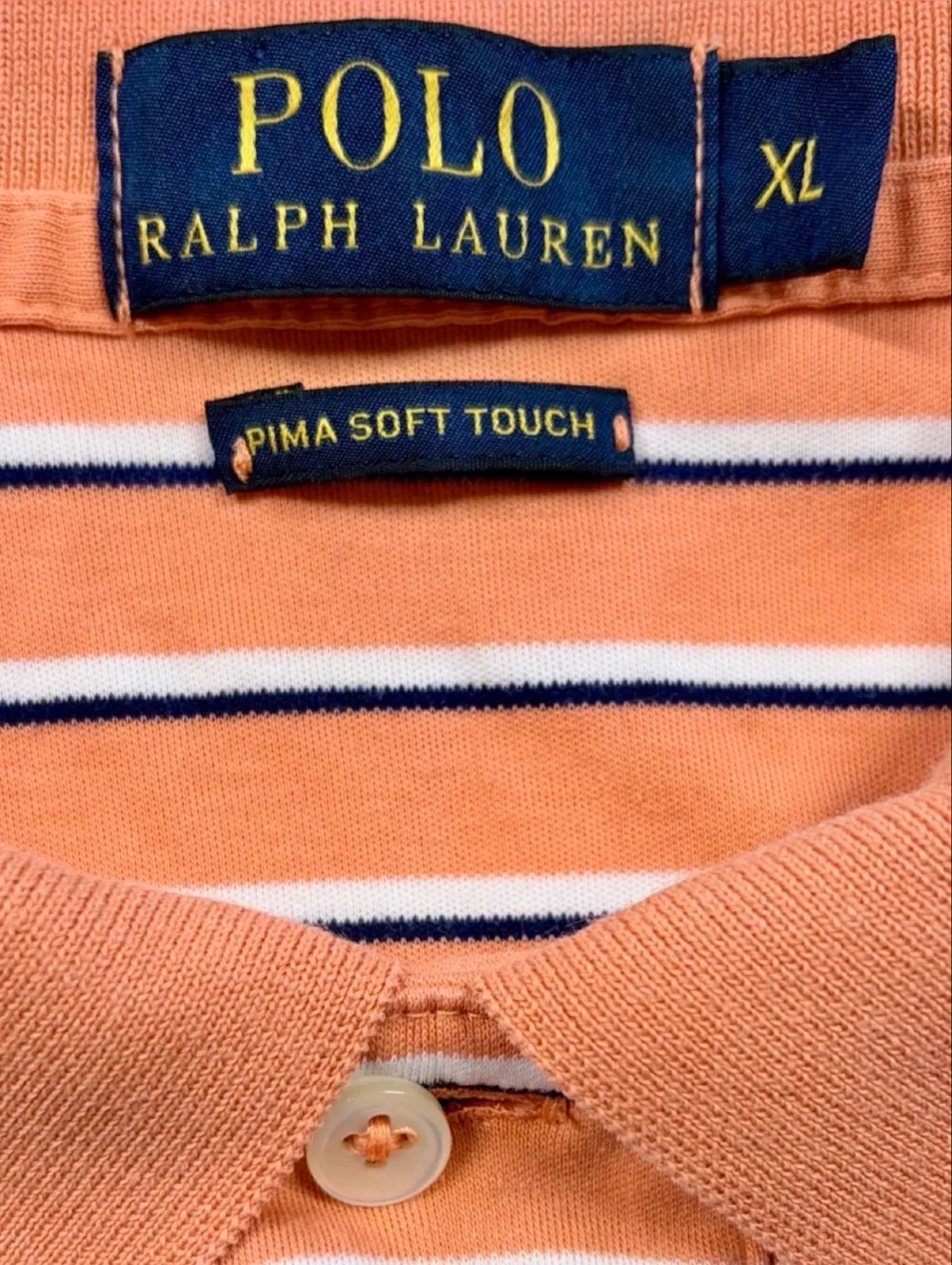 Polo Ralph Lauren Pima Soft Touch Peach Stripe Polo XL | Premium Cotton — photo 5