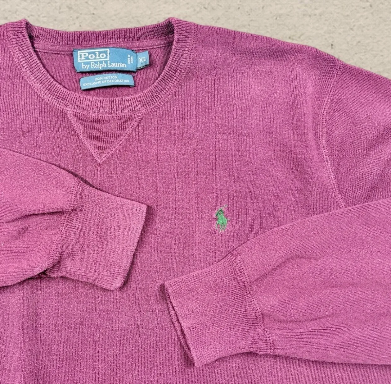 Vintage Polo Ralph Lauren XL Plum Cotton Crewneck Jumper Green Pony — photo 3