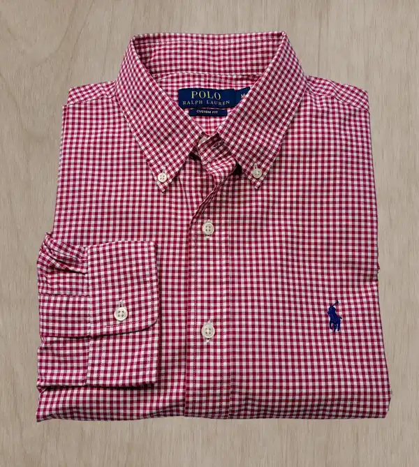 Polo Ralph Lauren Red White Gingham Custom Fit Shirt Mens M