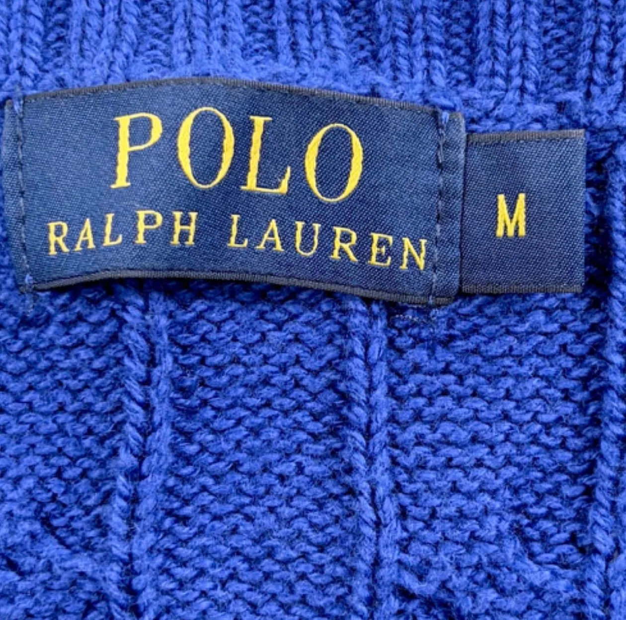 Polo Ralph Lauren Blue Cable Knit Cotton Jumper M Orange Pony — photo 6