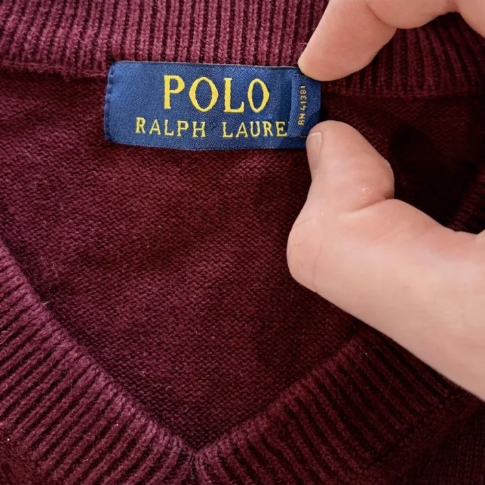 Vintage Polo Ralph Lauren V-Neck Cotton Jumper XL | Burgundy | Blue Pony — photo 5