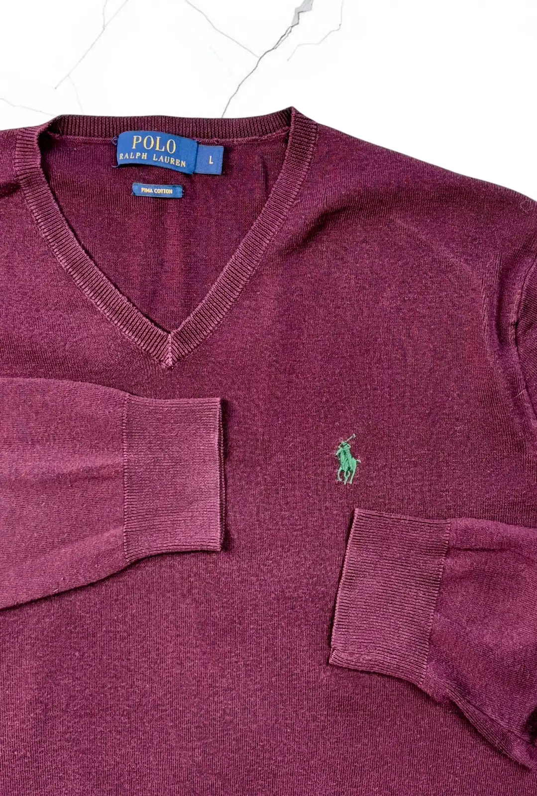 Polo Ralph Lauren Burgundy Pima Cotton V-Neck Jumper L – photo 2