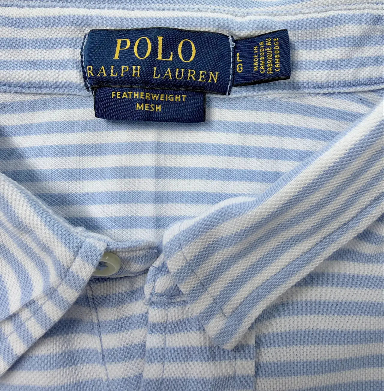 Polo Ralph Lauren Featherweight Mesh Polo Shirt L Blue White Striped Orange Pony – photo 9