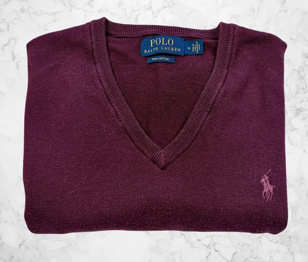 Polo Ralph Lauren Pima Cotton V-Neck Jumper M Burgundy