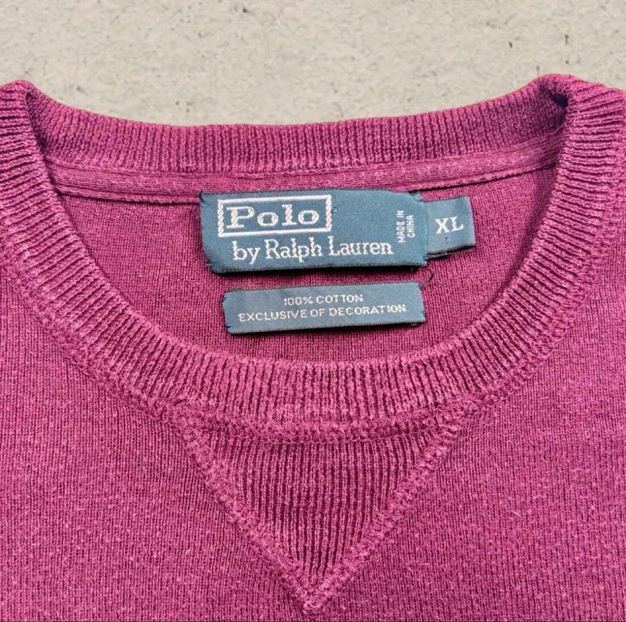 Vintage Polo Ralph Lauren XL Plum Cotton Crewneck Jumper Green Pony — photo 6