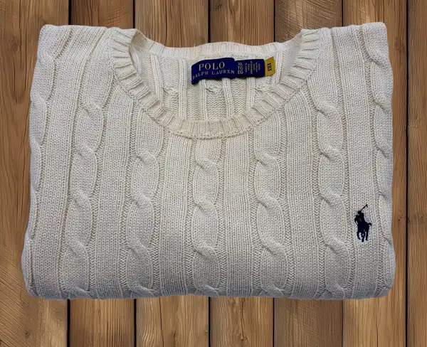 Polo Ralph Lauren Men's XL Cream Cable-Knit Cotton Jumper