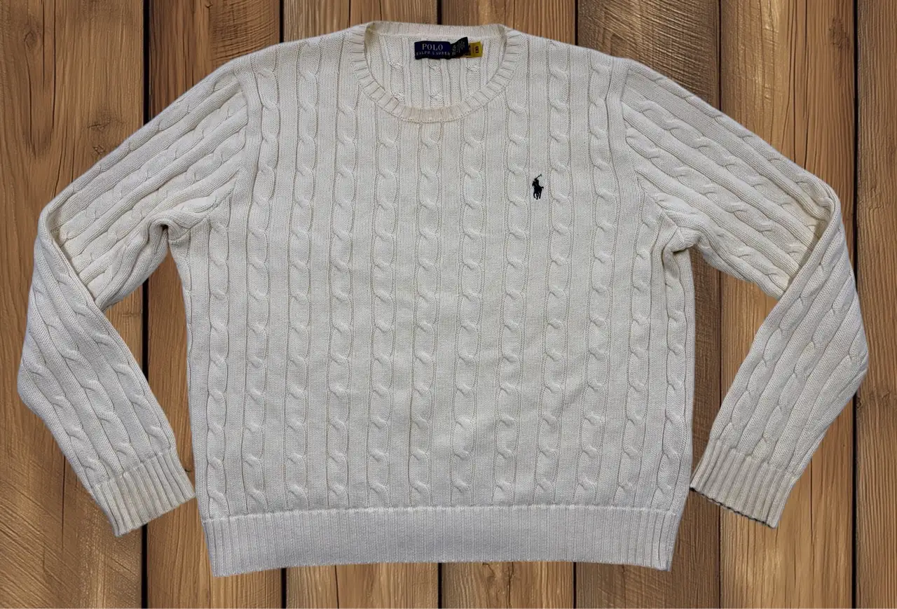 Polo Ralph Lauren Men's XL Cream Cable-Knit Cotton Jumper – photo 3