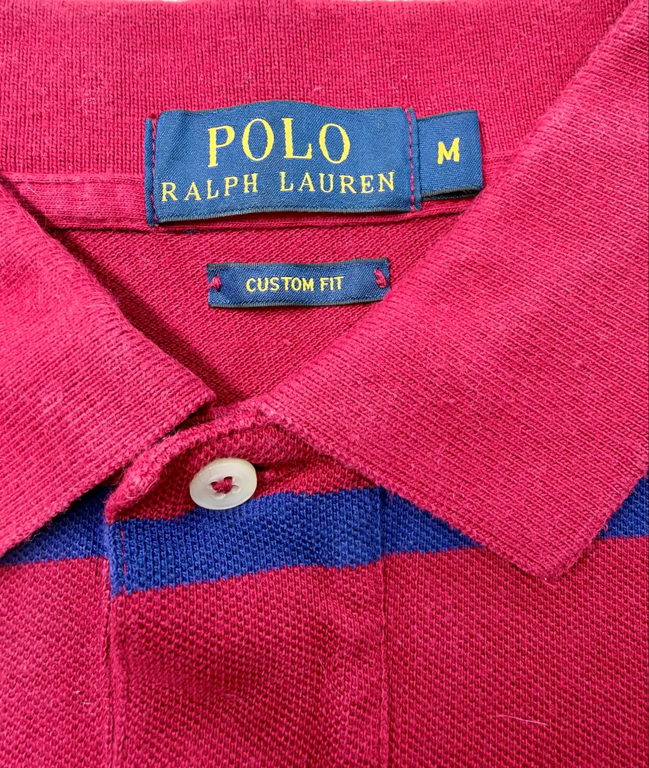 Polo Ralph Lauren Mens Red Navy Striped Green Pony Custom Fit Polo Shirt M – photo 7