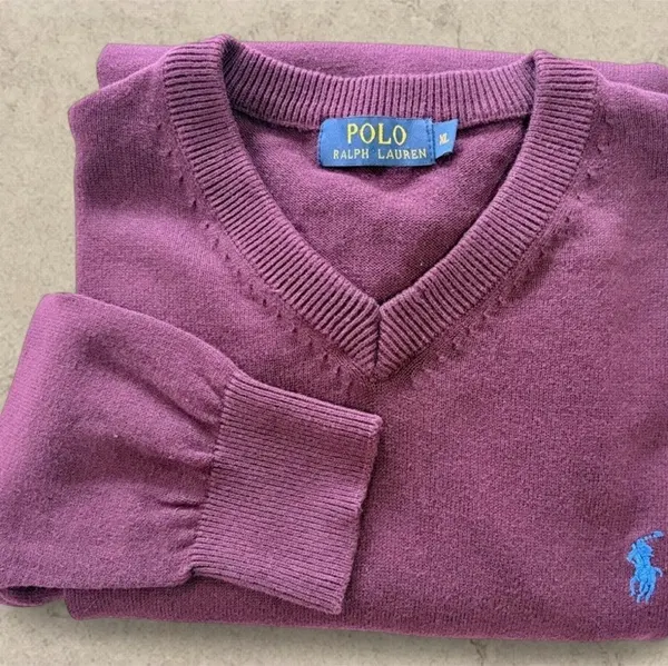Vintage Polo Ralph Lauren V-Neck Cotton Jumper XL | Burgundy | Blue Pony