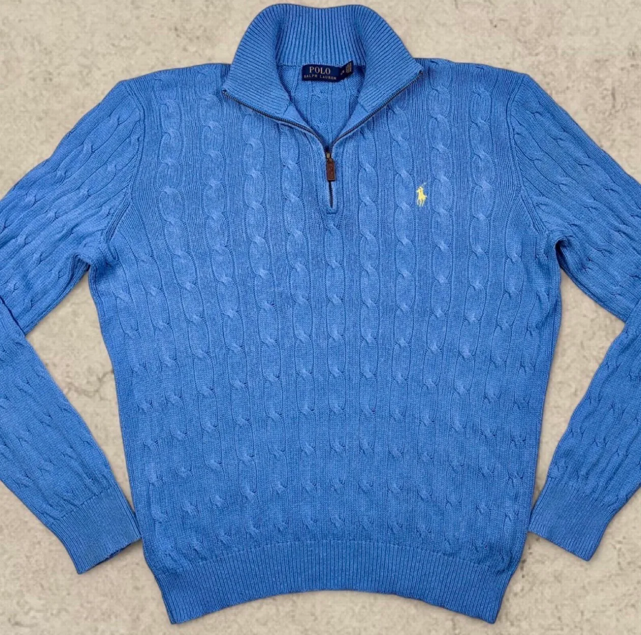 Vintage Polo Ralph Lauren 100% Silk Cable Knit Quarter Zip Blue L — photo 3