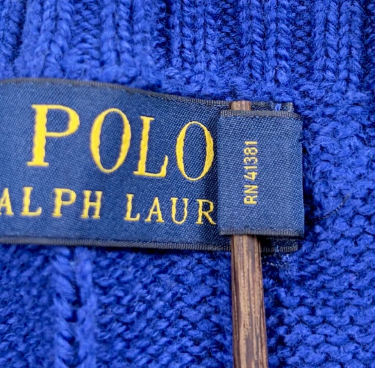 Polo Ralph Lauren Blue Cable Knit Cotton Jumper M Orange Pony — photo 7