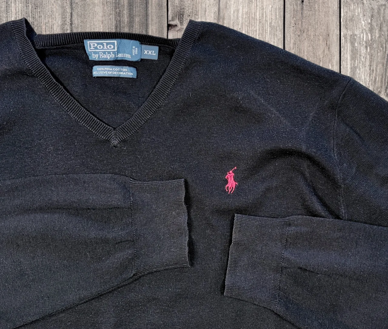 Polo Ralph Lauren Black Pima Cotton V Neck XXL – photo 2